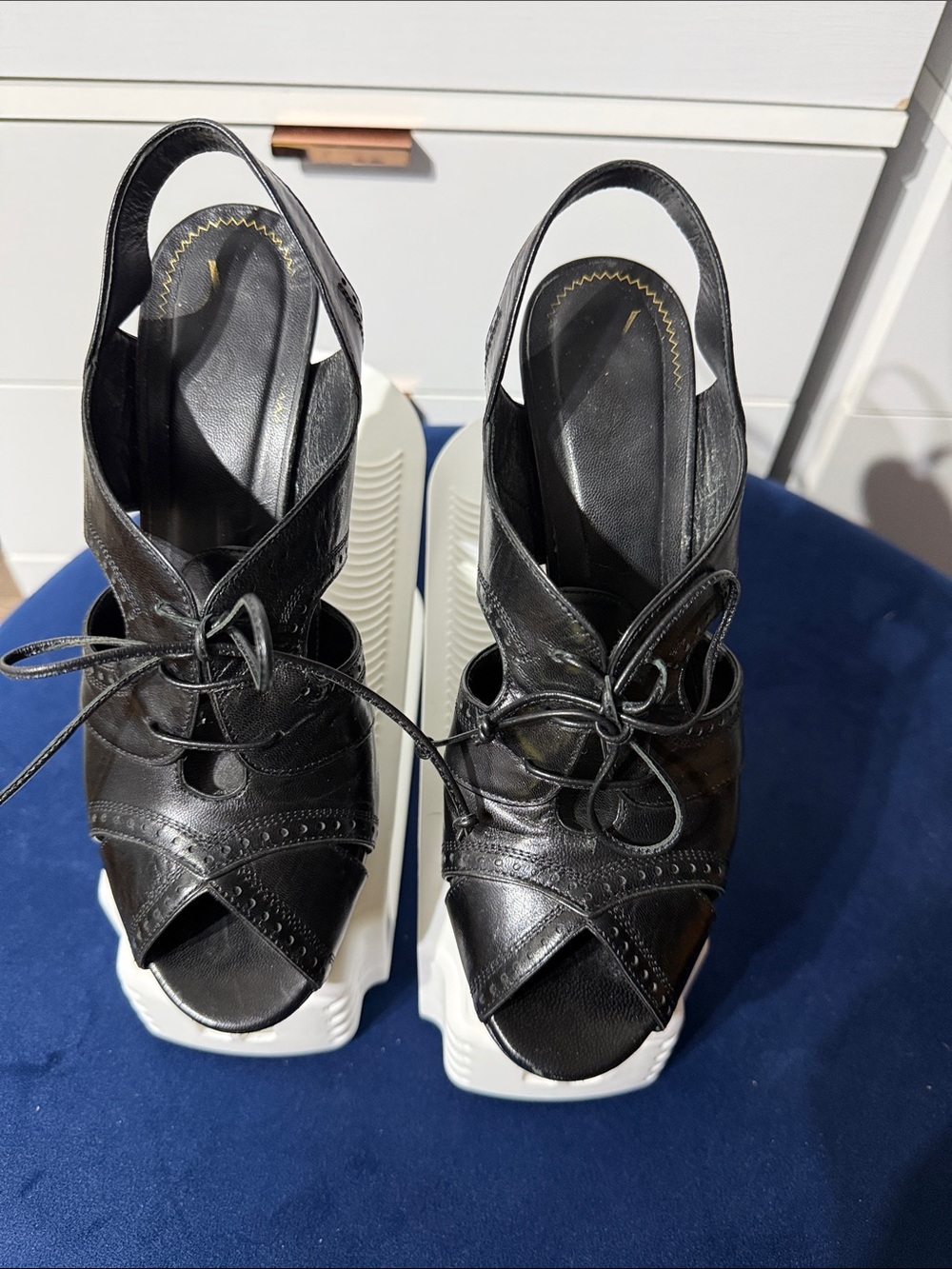 Yves Saint Laurent Black Leather Lace-Up Platform Slingback Sandals